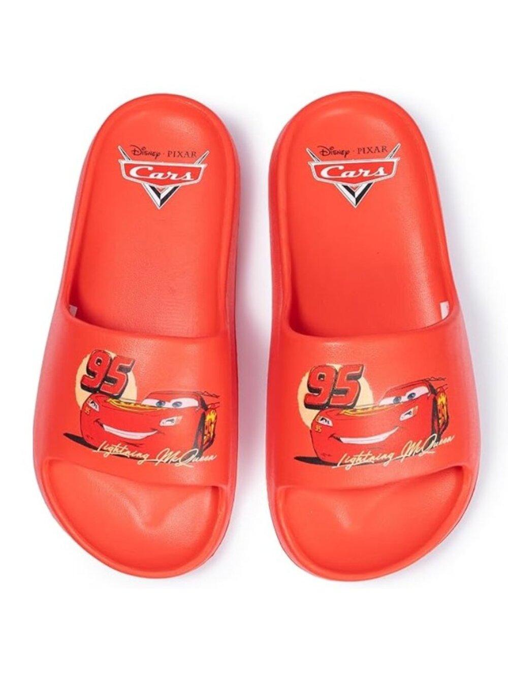 DISNEY PIXAR Cars Lightning McQueen Red EVA Slide Sandals Water/Pool Size 7 NWT!